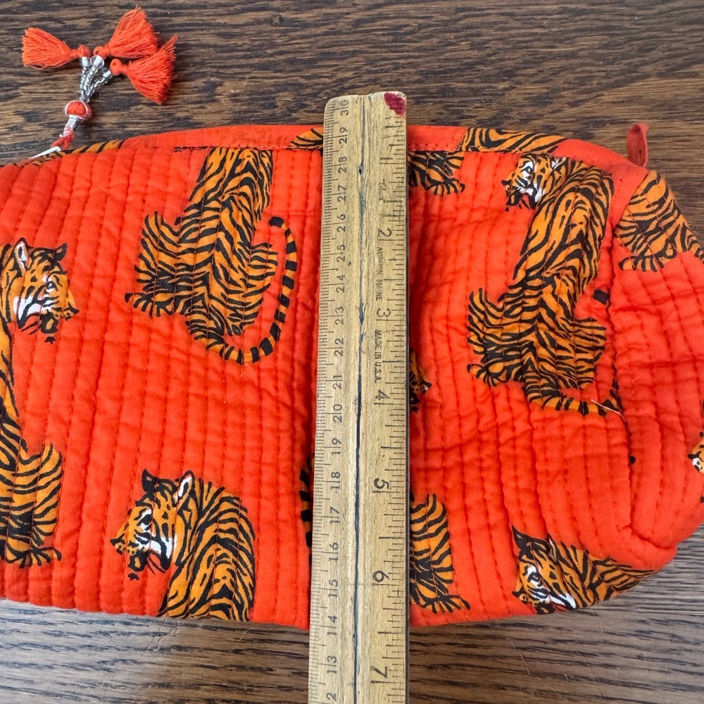 New Tiger Print Quilted Cosmetic Pouch - Bright Orange - Picture 4 of 6